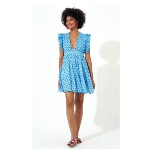 NEW NWT Oliphant Cross Back Mini Dress In Fern Blue SIZE Medium